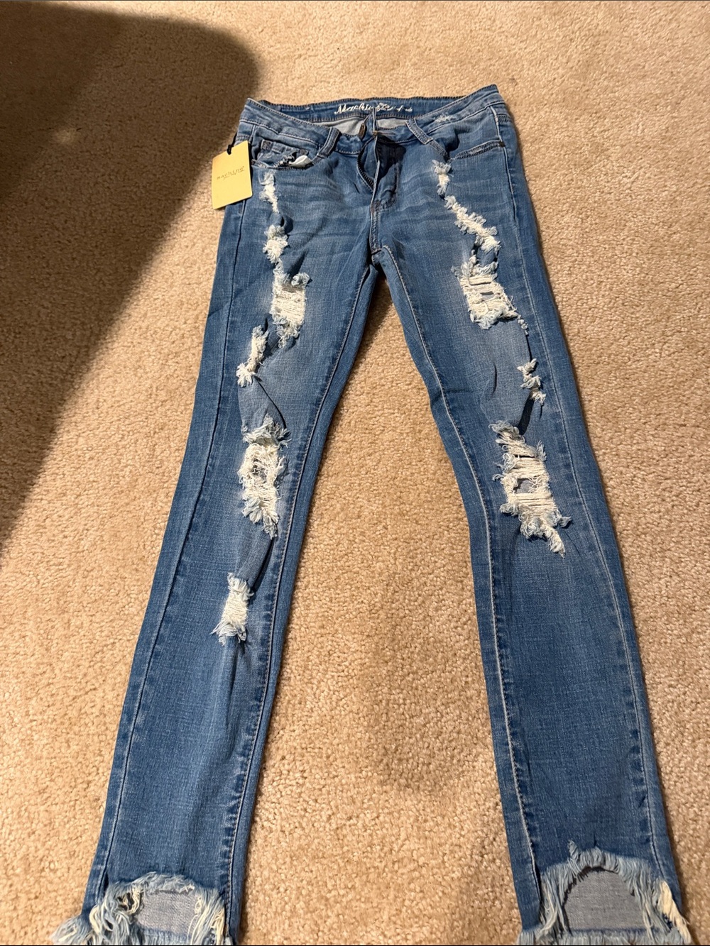Machine Distressed Blue Women's Skinny Jeans